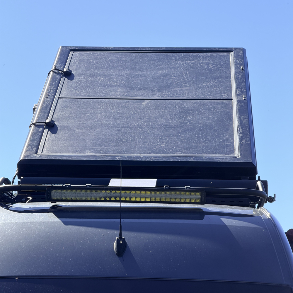 Yakima hard shell rooftop tent with dual 240W flexible solar panels
